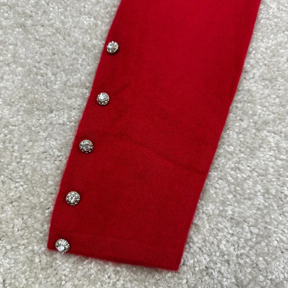 Prive Cashmere Red Silk Collar Sweater Rhinestone Button Cuff Polo Pullover M